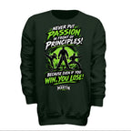 Passion over Principle  youth tee in forest green, front view by House of Martin Designs