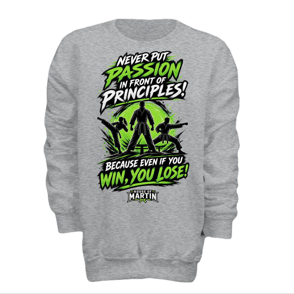Passion over Principle  youth tee in grey, front view by House of Martin Designs