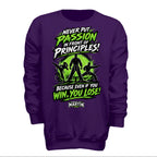 Passion over Principle  youth tee in purple, front view by House of Martin Designs