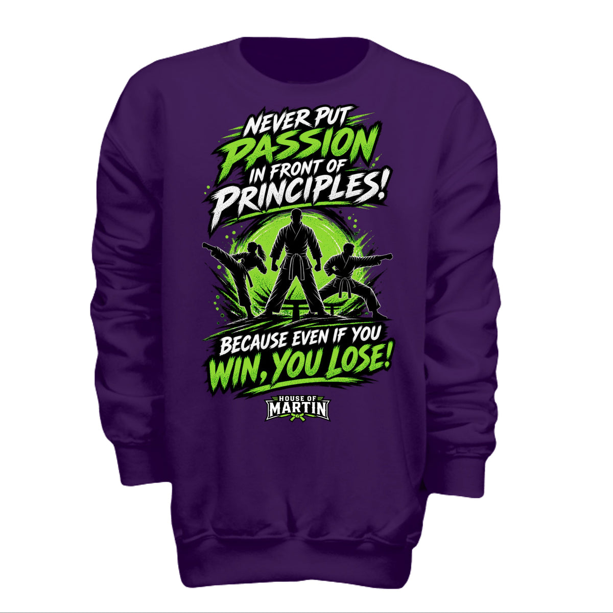 Passion over Principle  youth tee in purple, front view by House of Martin Designs