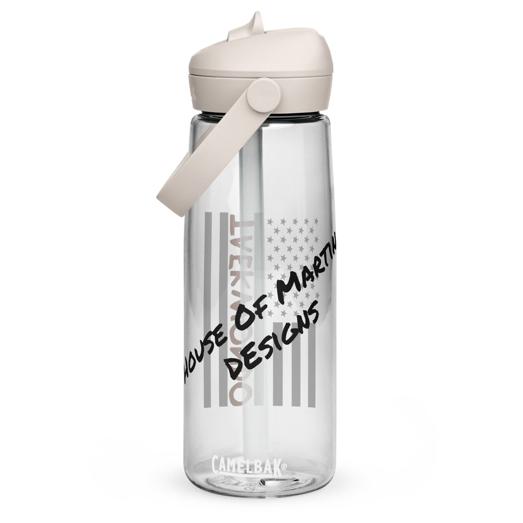 Taekwondo American Flag water bottle in clear, front view by House of Martin Designs