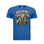 Breaking Through men's tee in neon blue, front view by House of Martin Designs