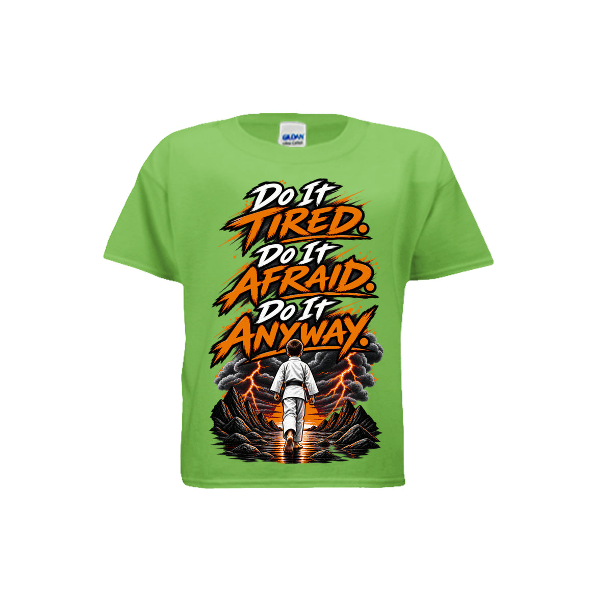 Chase the Storm youth tee in lime, front view by House of Martin Designs