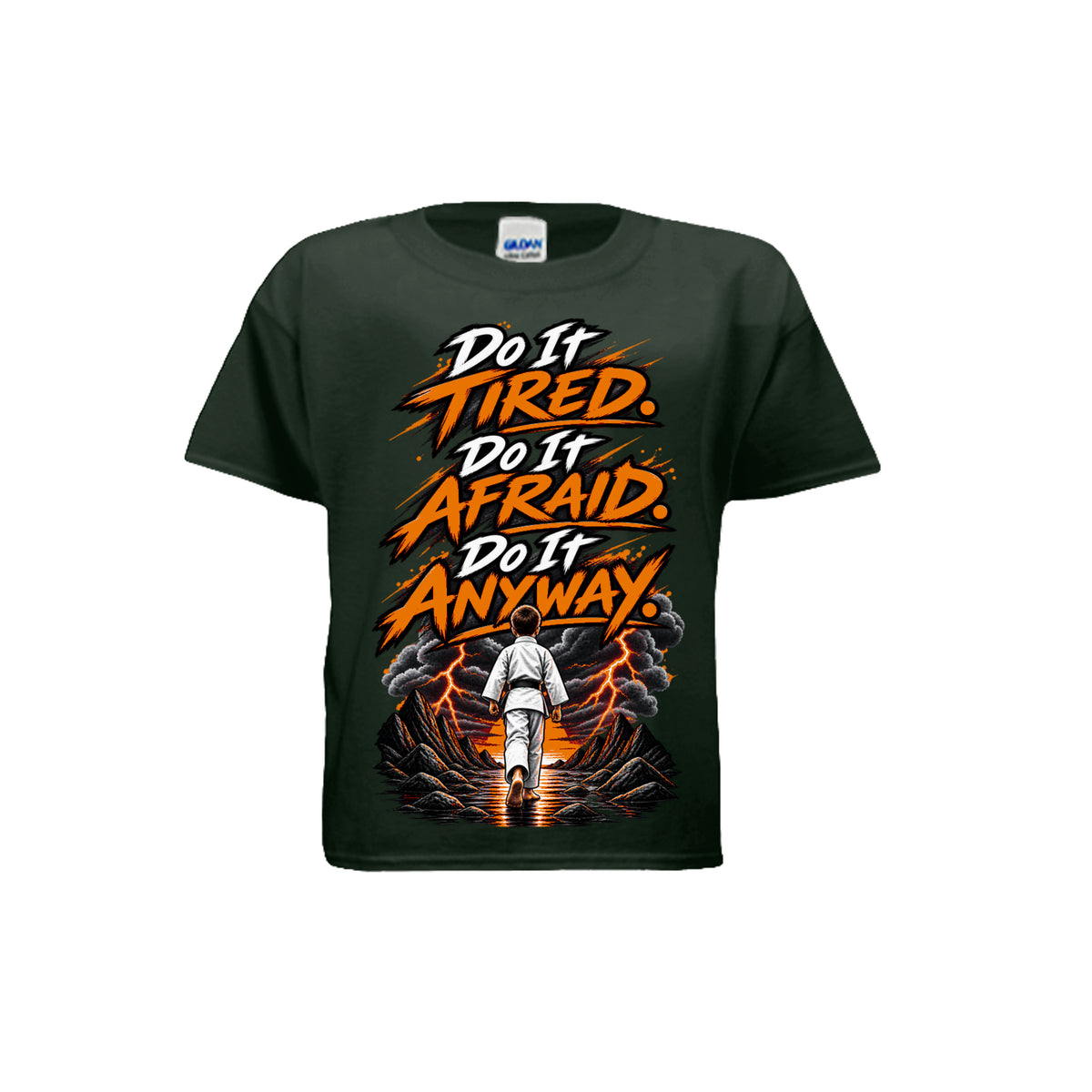 Chase the Storm youth tee in forest green, front view by House of Martin Designs