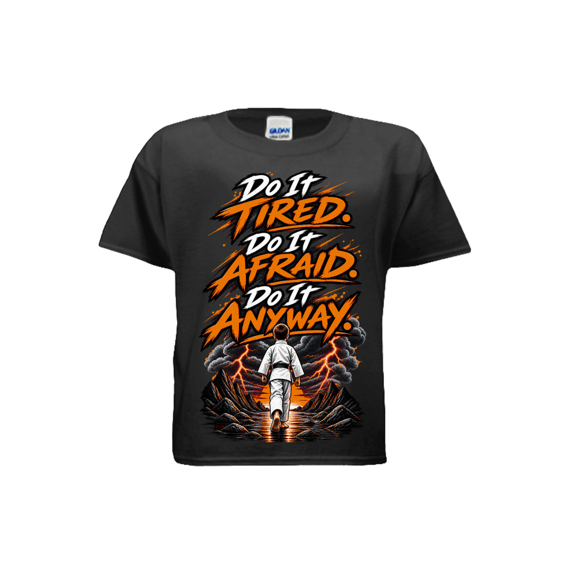 Chase the Storm youth tee in black, front view by House of Martin Designs