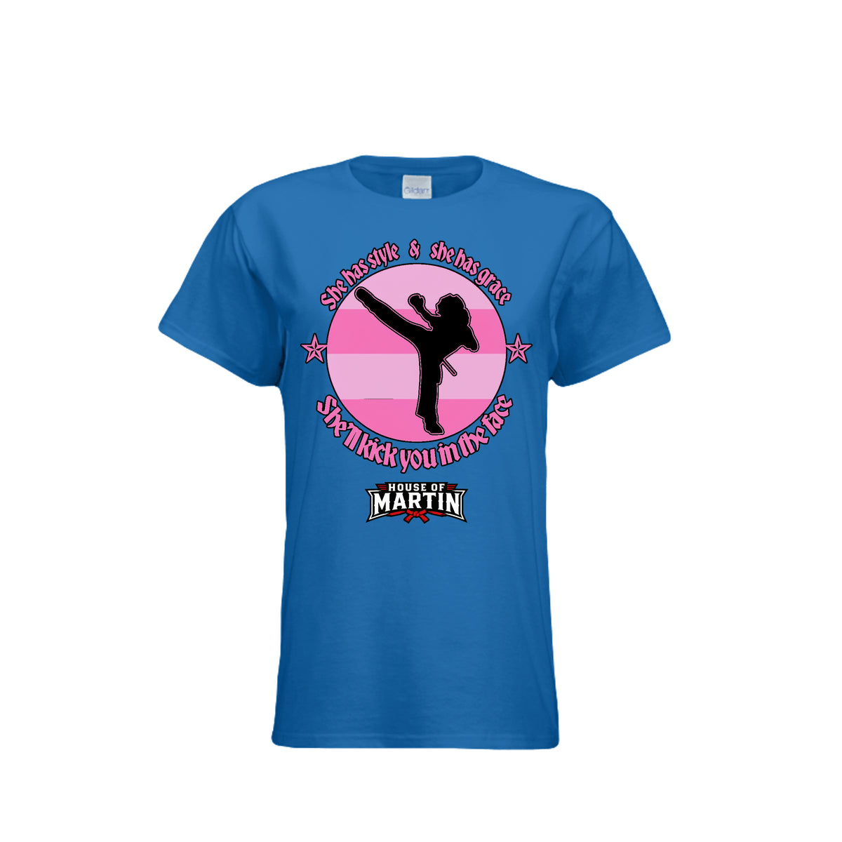 Style and Grace women's tee in royal, front view by House of Martin Designs