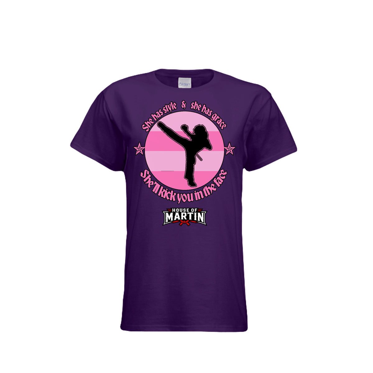 Style and Grace women's tee in purple, front view by House of Martin Designs