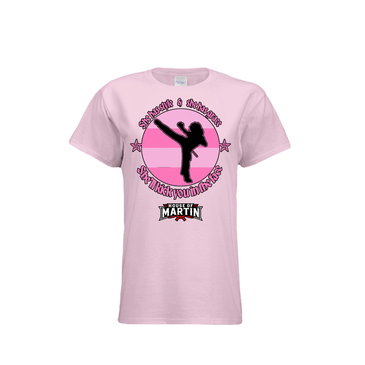 Style and Grace women's tee in light pink, front view by House of Martin Designs