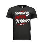 Running on Coffee & TKD unisex tee in black, front view by House of Martin Designs