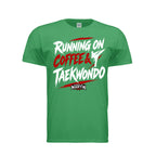 Running on Coffee & TKD unisex tee in irish green, front view by House of Martin Designs