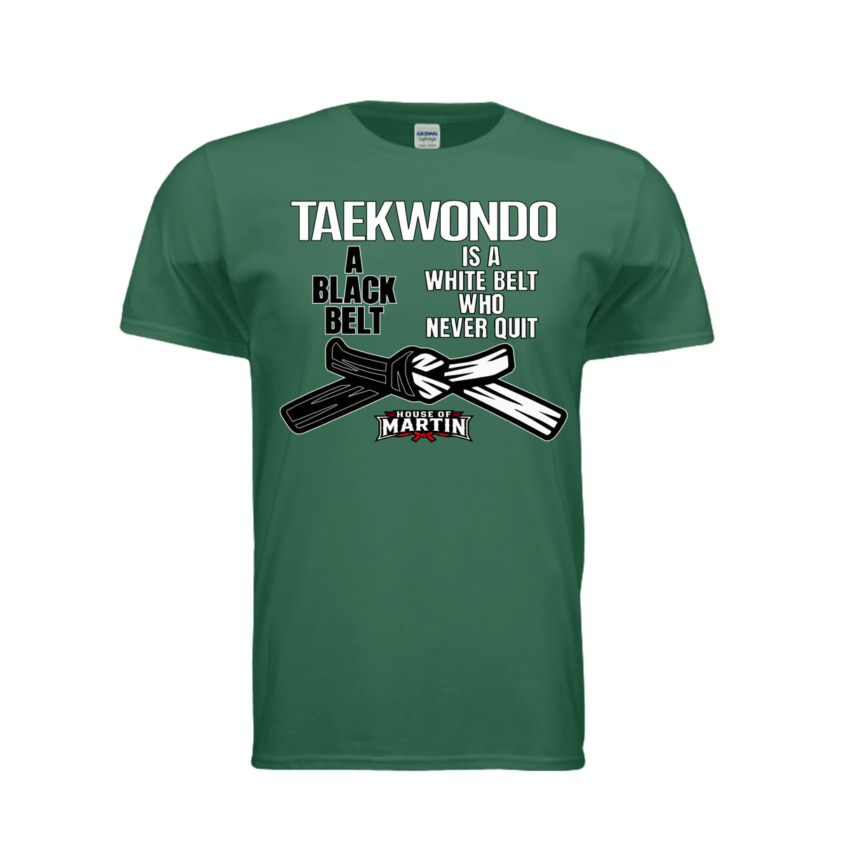Don't Quit unisex tee in fan dark green, front view by House of Martin Designs