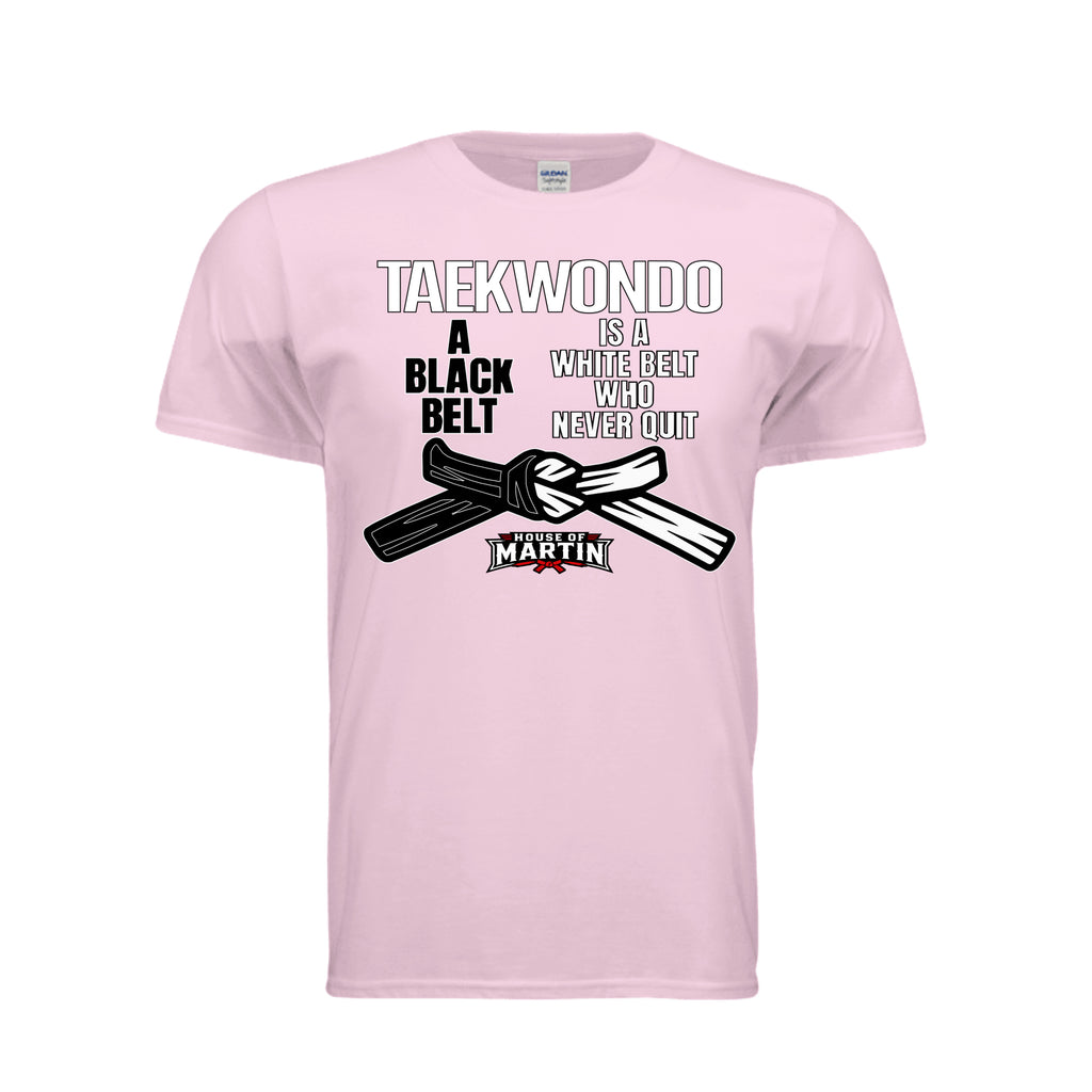 Don't Quit unisex tee in light pink, front view by House of Martin Designs