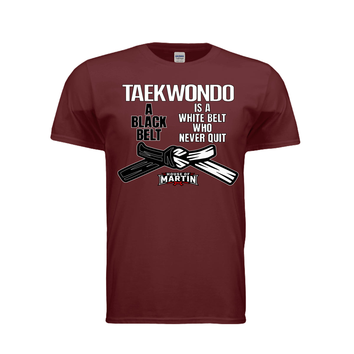 Don't Quit unisex tee in maroon, front view by House of Martin Designs