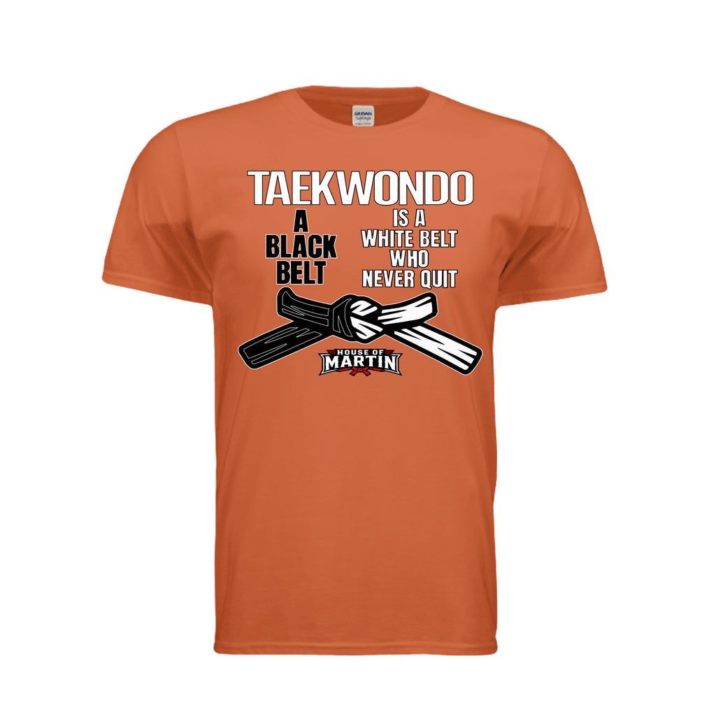 Don't Quit unisex tee in orange, front view by House of Martin Designs