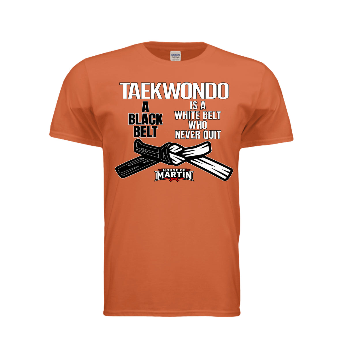Don't Quit unisex tee in orange, front view by House of Martin Designs