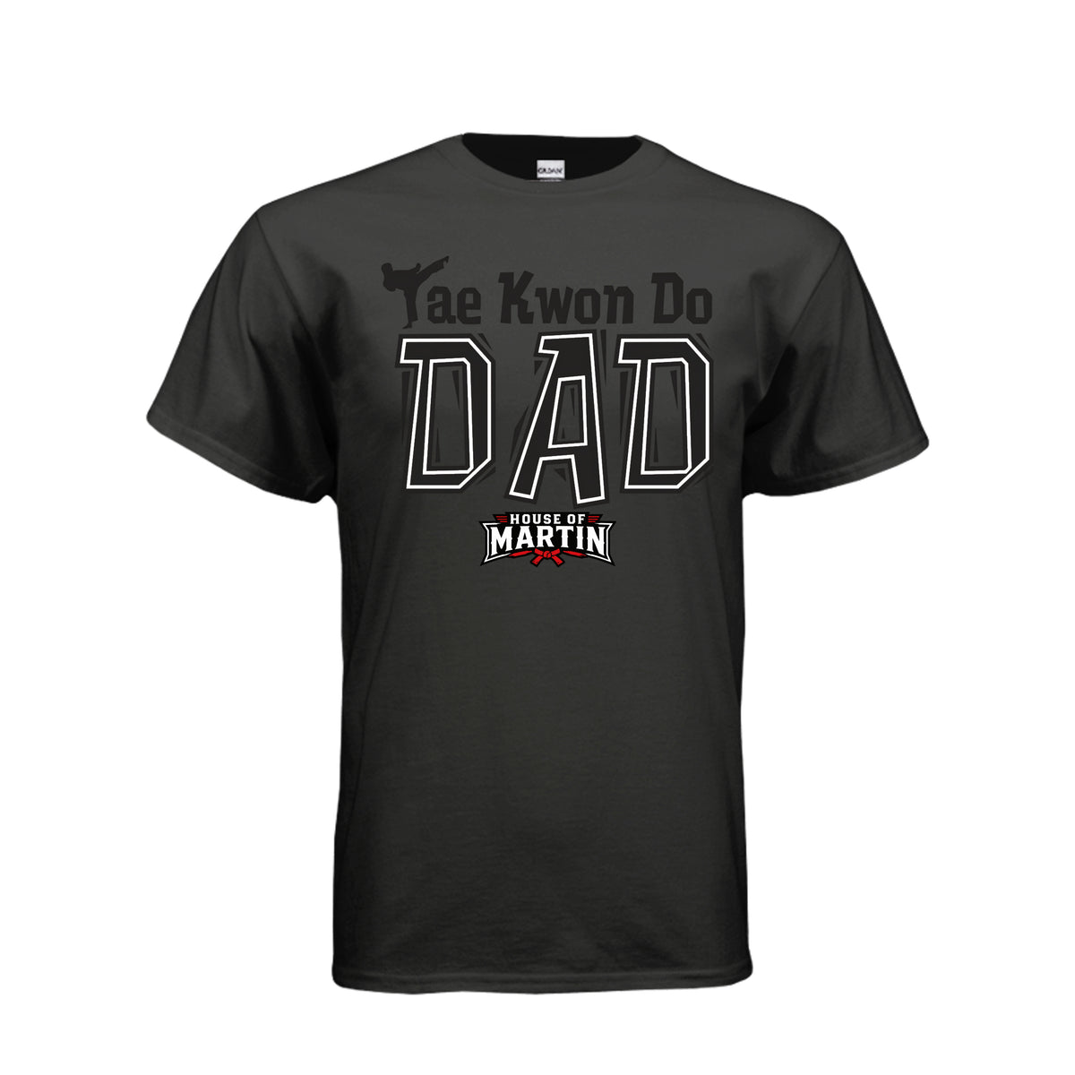 TKD Dad unisex tee in black, front view by House of Martin Designs