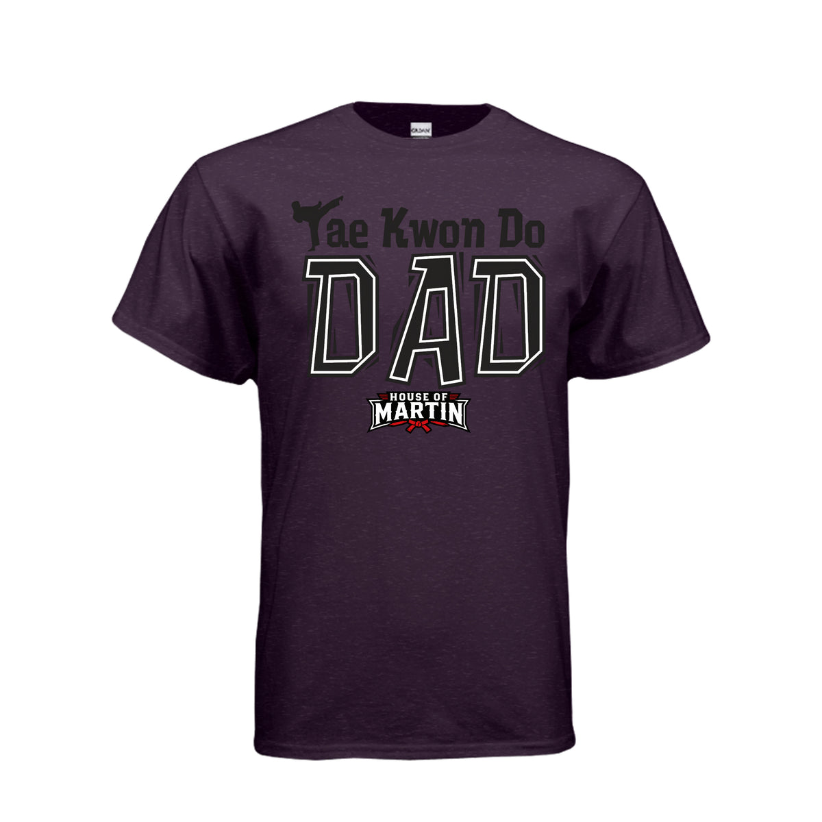 TKD Dad unisex tee in blackberry, front view by House of Martin Designs