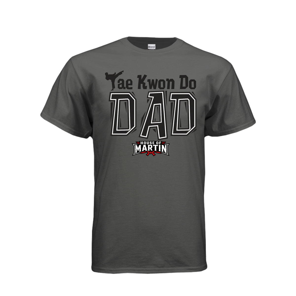 TKD Dad unisex tee in charcoal, front view by House of Martin Designs