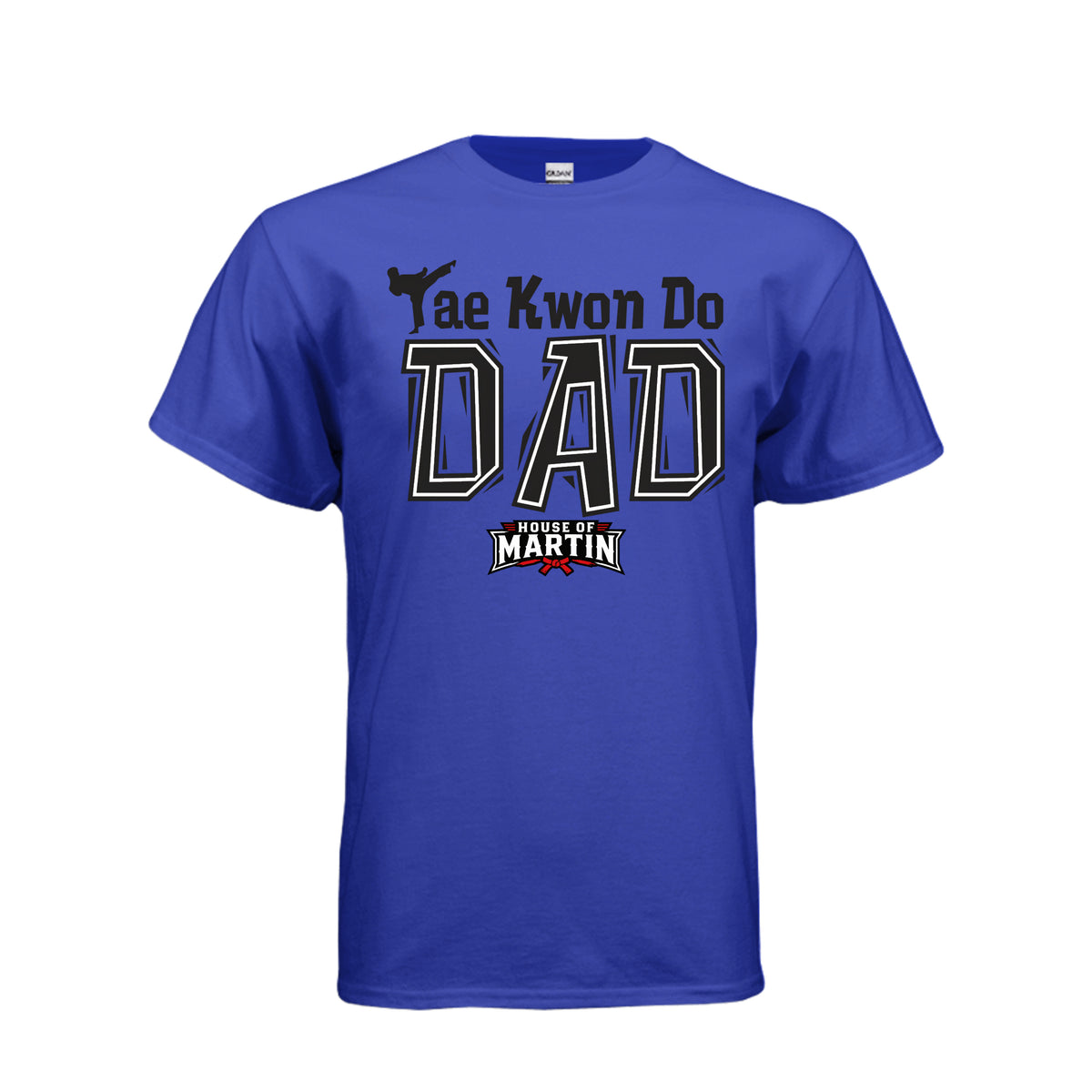 TKD Dad unisex tee in cobalt, front view by House of Martin Designs
