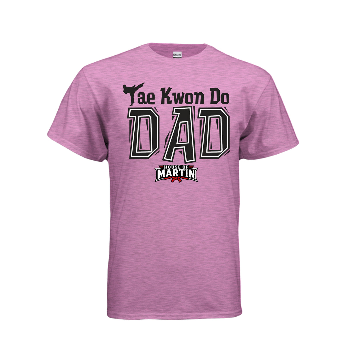 TKD Dad unisex tee in heather radiant orchid, front view by House of Martin Designs