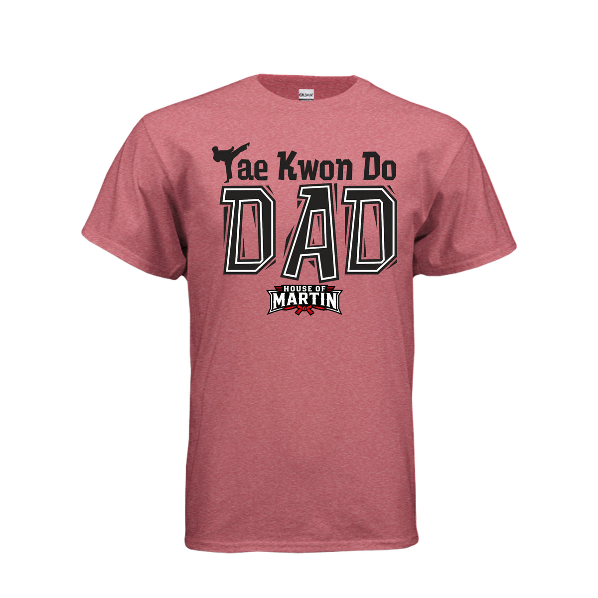 TKD Dad unisex tee in heather red, front view by House of Martin Designs