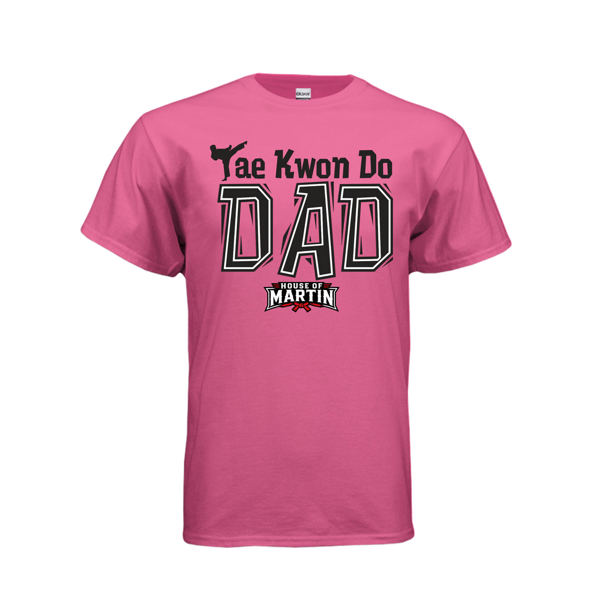 TKD Dad unisex tee in heliconia, front view by House of Martin Designs