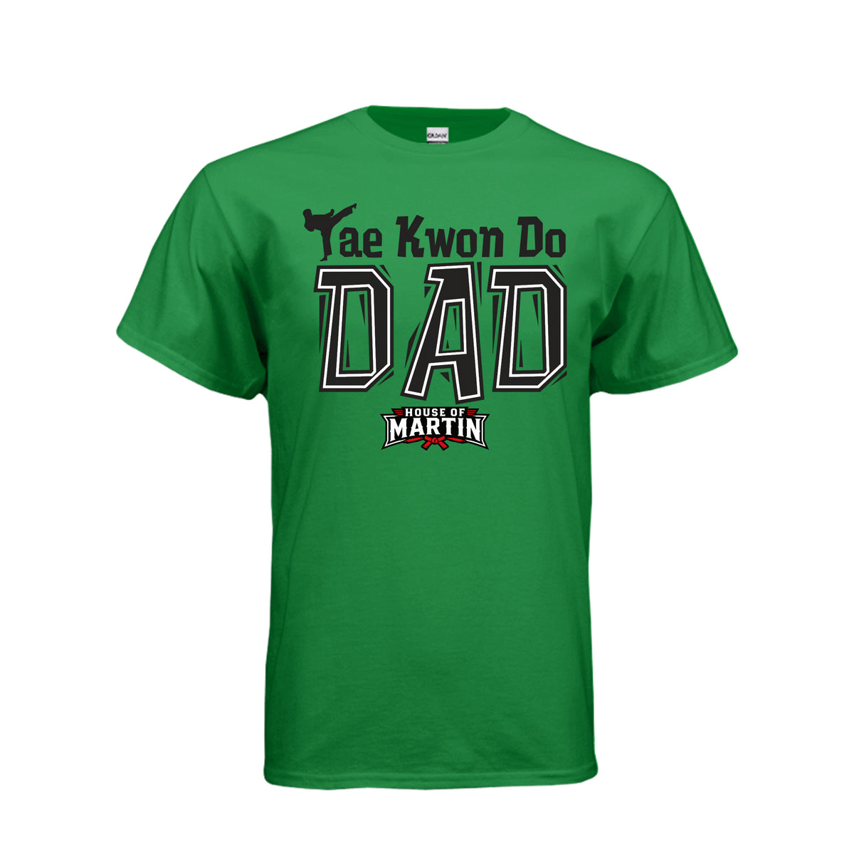 TKD Dad unisex tee in irish green, front view by House of Martin Designs