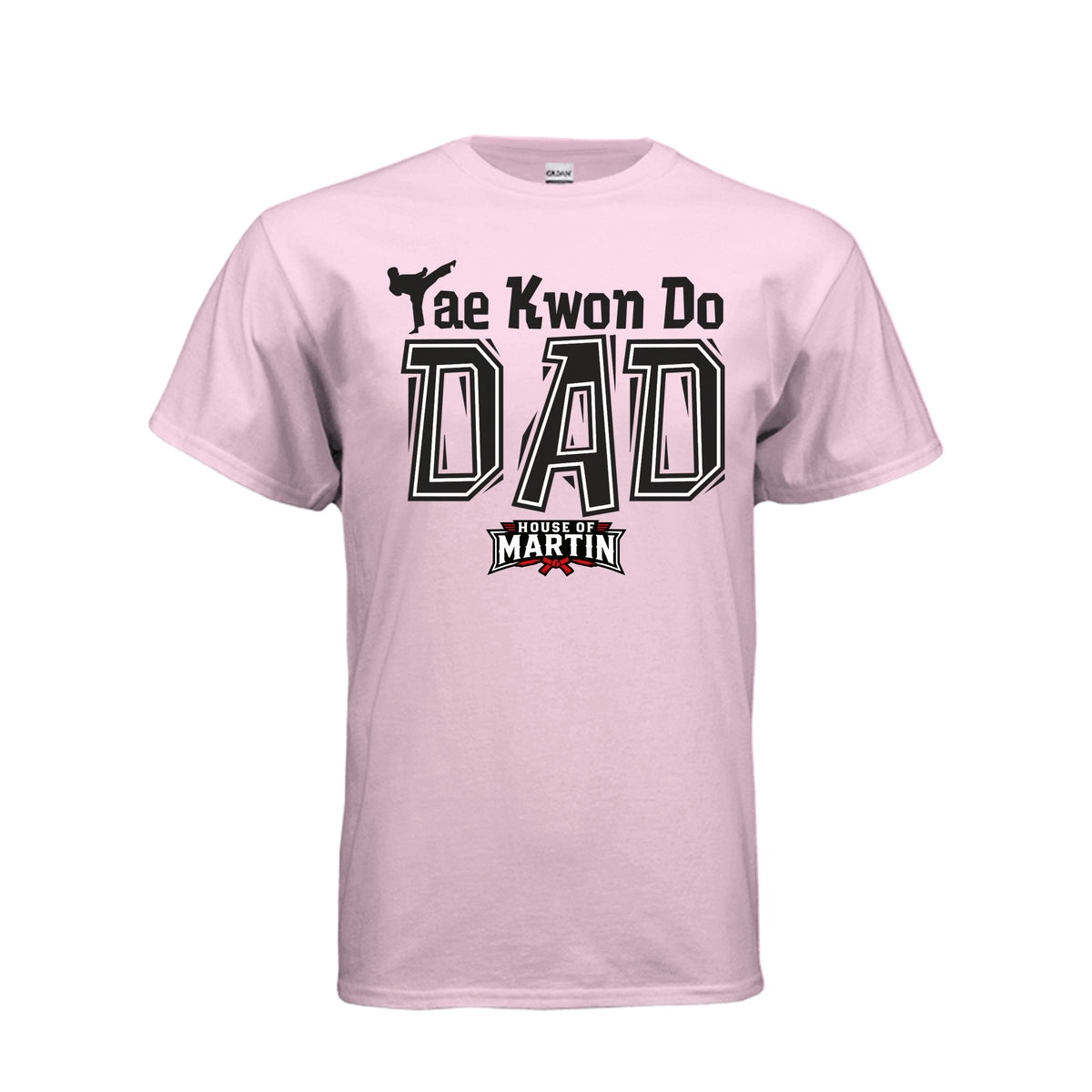TKD Dad unisex tee in light pink, front view by House of Martin Designs