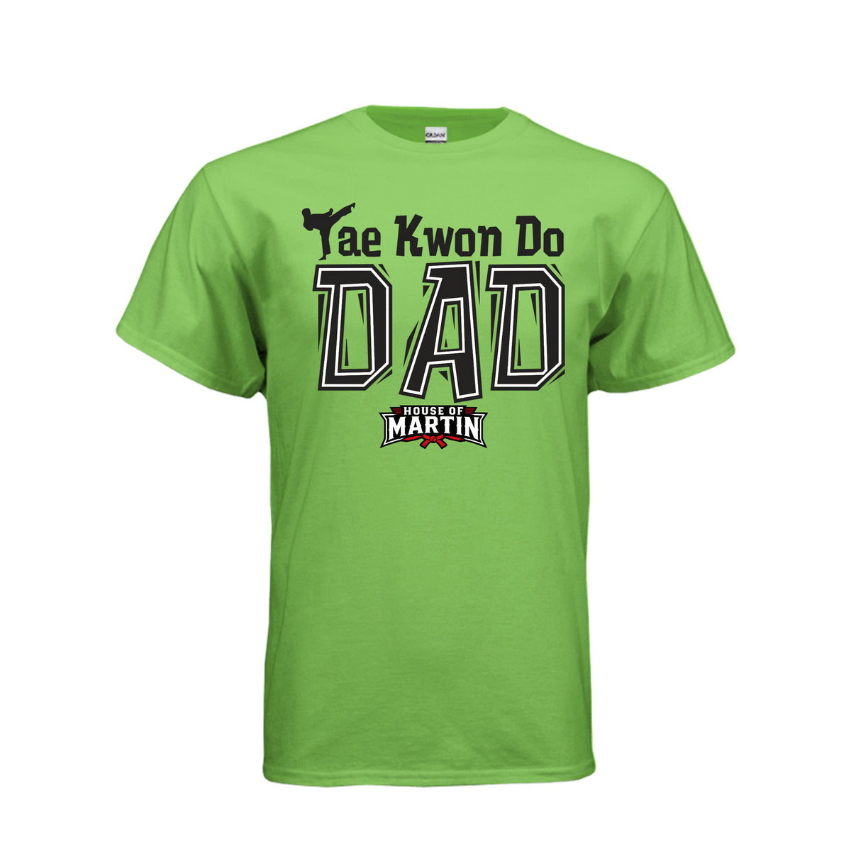 TKD Dad unisex tee in lime, front view by House of Martin Designs