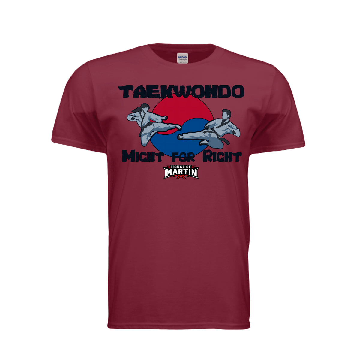 Might for Right unisex tee in cardinal red, front view by House of Martin Designs