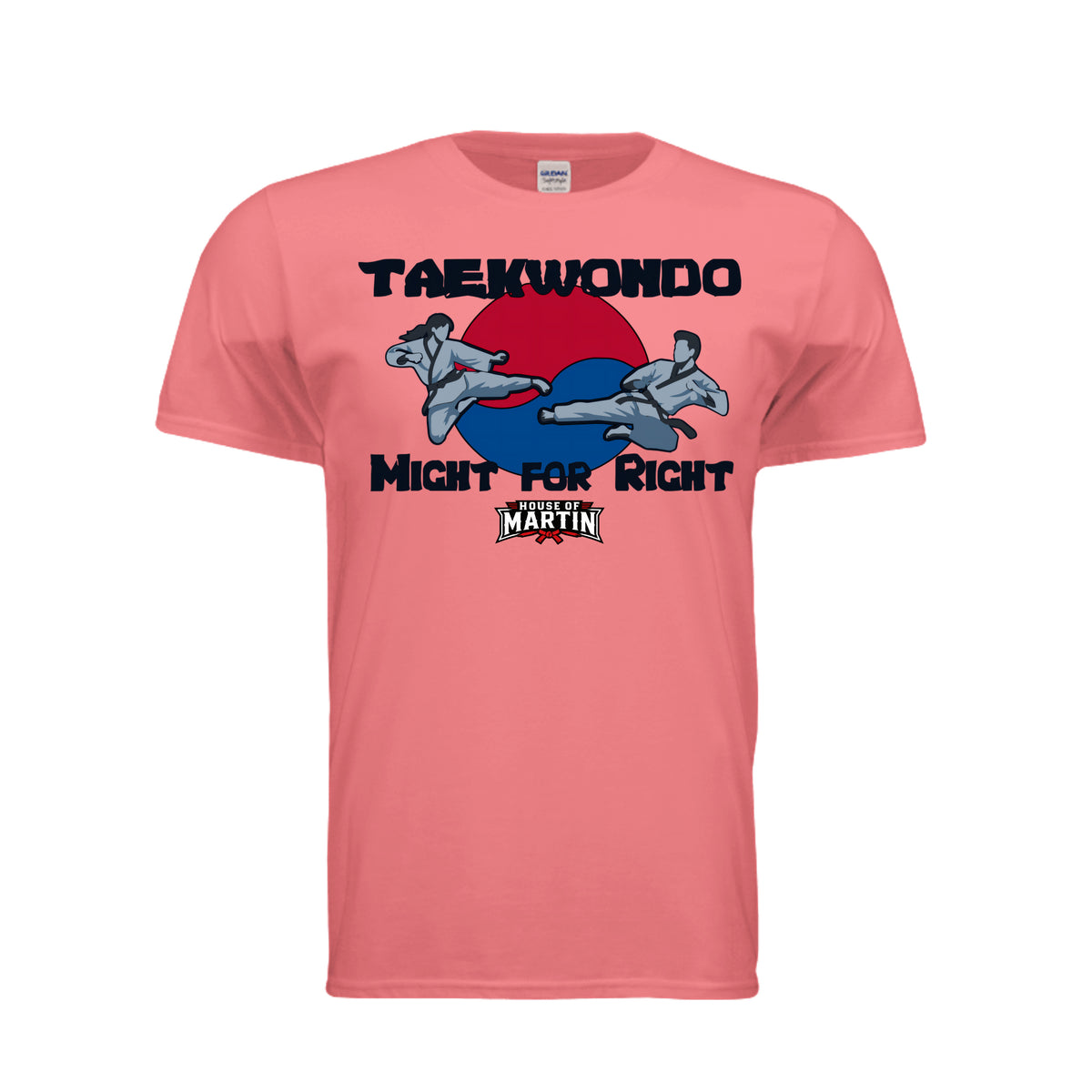 Might for Right unisex tee in coral silk, front view by House of Martin Designs