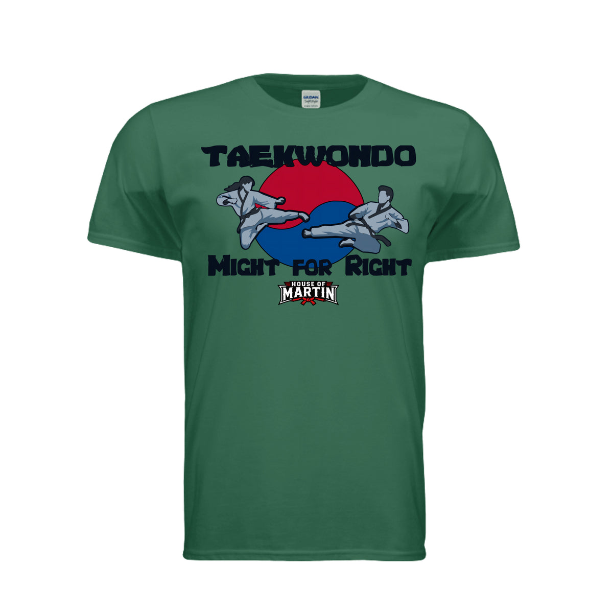 Might for Right unisex tee in fan dark green, front view by House of Martin Designs