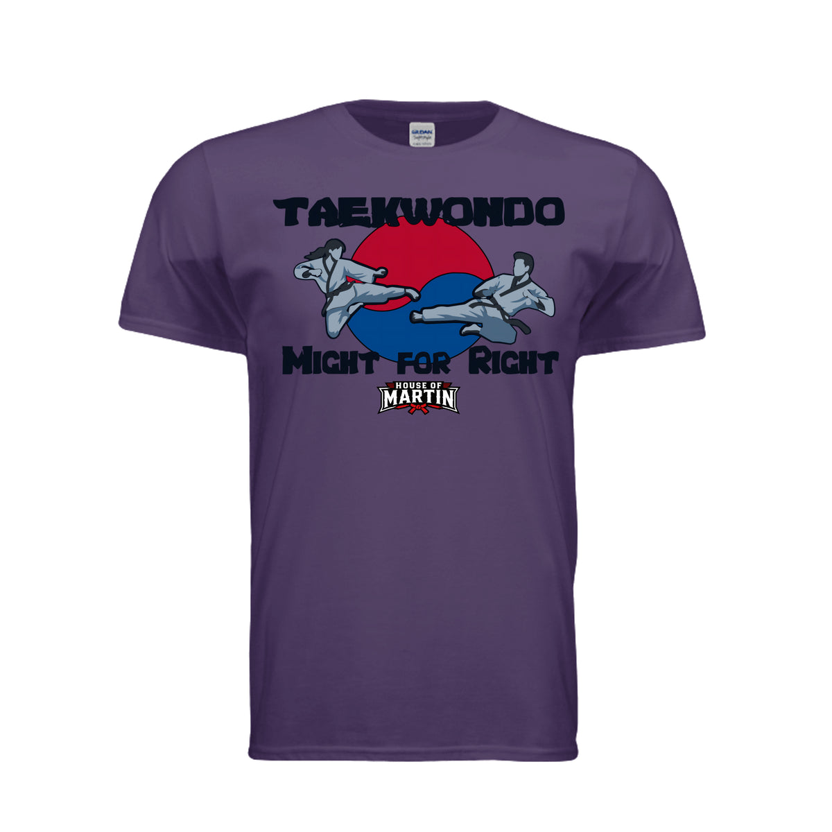 Might for Right unisex tee in fan dark purple, front view by House of Martin Designs