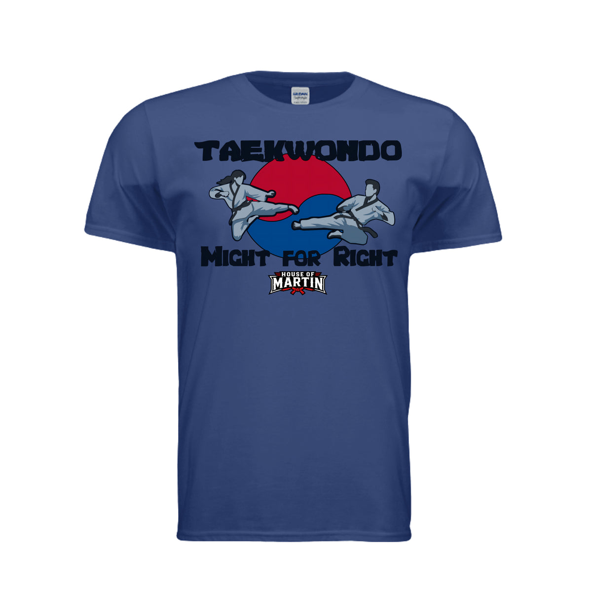 Might for Right unisex tee in fan deep royal, front view by House of Martin Designs