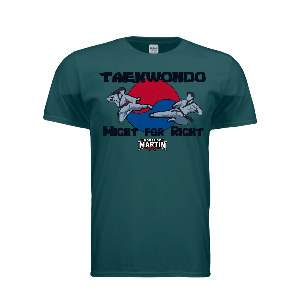 Might for Right unisex tee in fan marine green, front view by House of Martin Designs