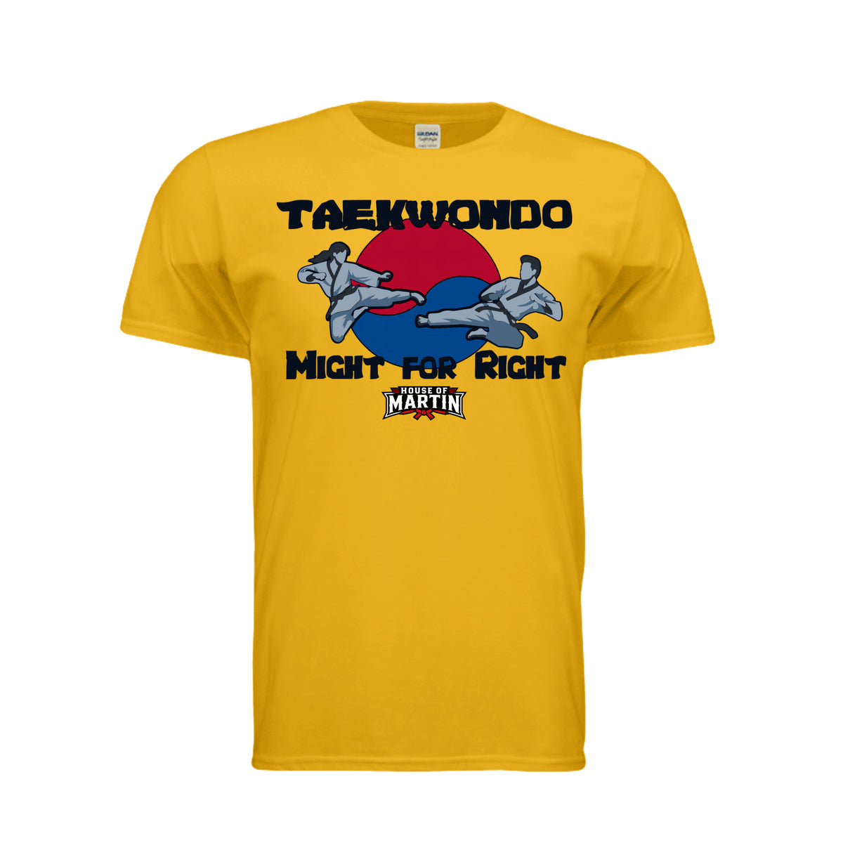 Might for Right unisex tee in gold, front view by House of Martin Designs