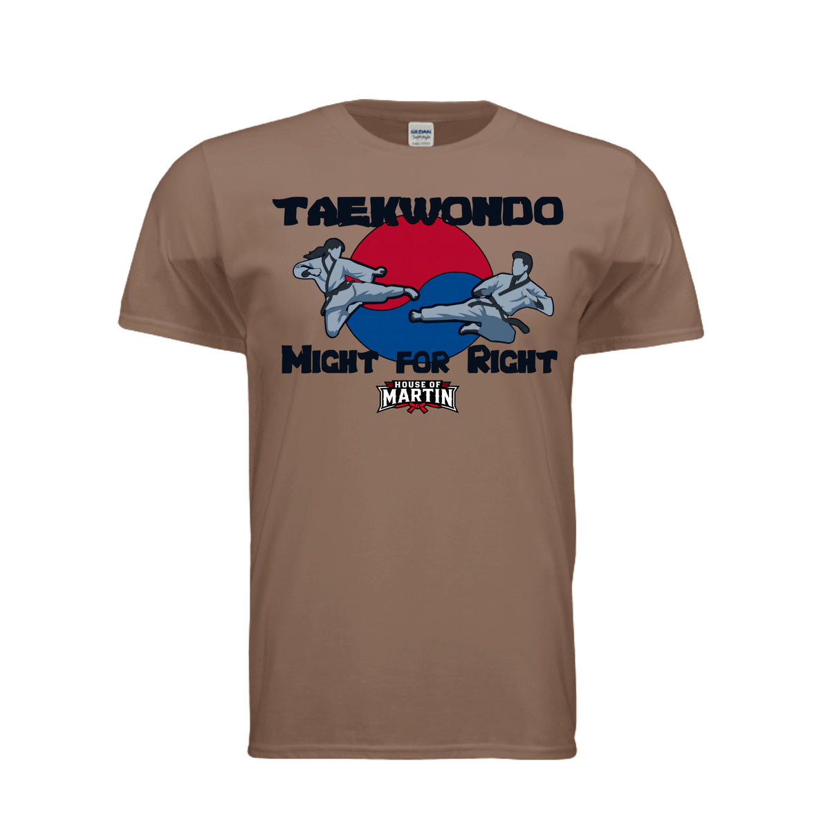 Might for Right unisex tee in heather galapagos blue, front view by House of Martin Designs