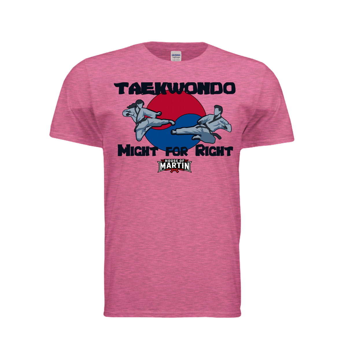 Might for Right unisex tee in heather heliconia, front view by House of Martin Designs