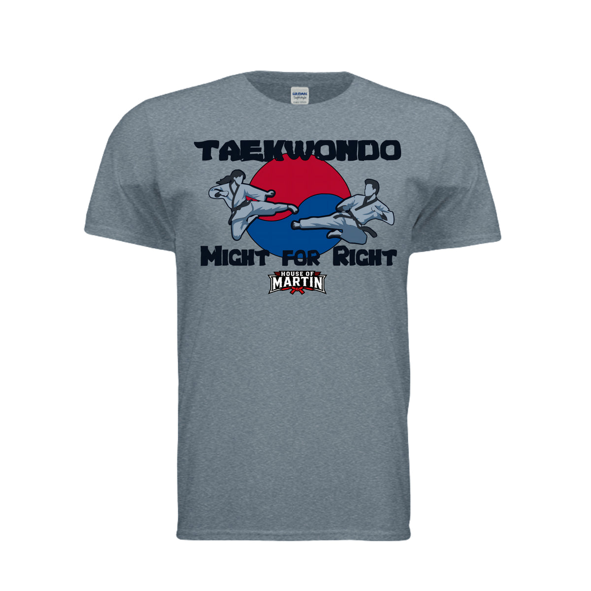 Might for Right unisex tee in heather indigo, front view by House of Martin Designs