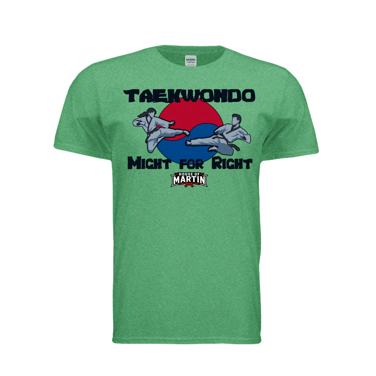 Might for Right unisex tee in heather irish green, front view by House of Martin Designs
