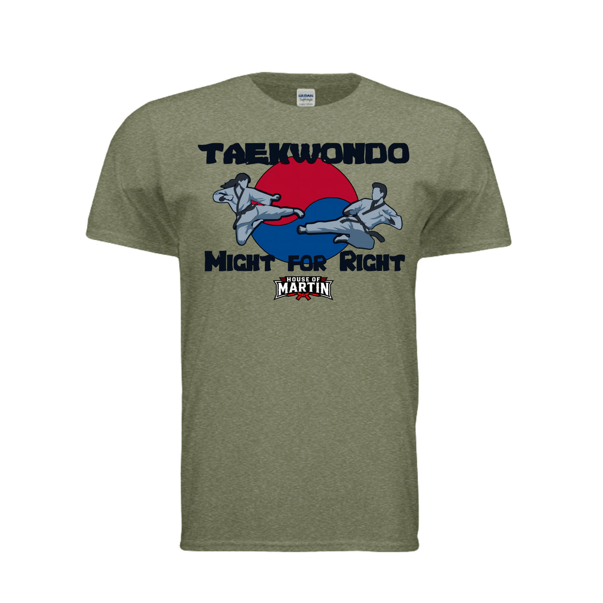 Might for Right unisex tee in heather military green, front view by House of Martin Designs