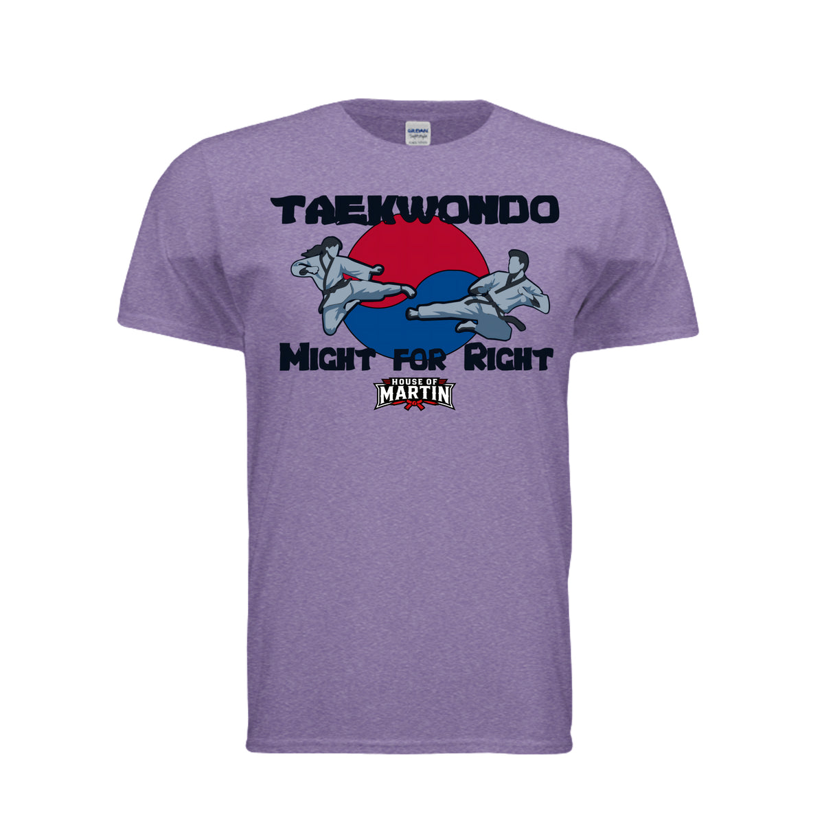 Might for Right unisex tee in heather purple, front view by House of Martin Designs